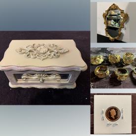 MaxSold Auction: This online auction features jewelry boxes, vases, metal signs, silver coins, Christmas ornaments, dress shirts, serving tray, trading cards, guitar, wood art pieces, small jar with lid, framed mirror, silver bar. Lego, film camera, novels and much more!