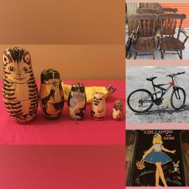 MaxSold Auction: This online auction features Royal Doulton, furniture such as antique vanity, solid wood table with chairs and pine desk, dishware, original oil paintings, vintage dolls, signed pottery, sports trading cards, vintage records, CDs, bicycles, costume rings and much more!