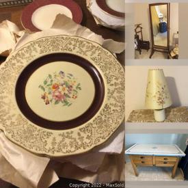 MaxSold Auction: This online auction features Crystal Decanters, Teacup/Saucer Sets, Milk Glass, Silver Servingware, Barware, Printer, TV, Vanity Sets, Perfume Bottles, Area Rugs, Decorative Plates, Toby Mugs, Art Supplies, Office Supplies, Framed Wall Art, Sewing Machine, Vintage Books and much more!