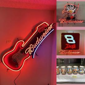 MaxSold Auction: This online auction features Budweiser Beer Steins, Heineken Wooden Clogs, Nascar Collectibles, Bar Mirrors, Neon Signs, Wooden Crates and much more!