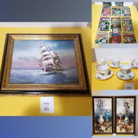 MaxSold Auction: This online auction features items such as Bone China Tea Cups, Whiskey Glasses, Porcelain Figurines, Comic books, Dinner dishes, Shadow Box with Purse and Polaroid Camera, Men's Ties, Oil Canvas Large Paintings and much more!
