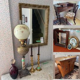 MaxSold Auction: This online auction features a table with attachment lamp, nesting tables, marble top cabinet, dining table and chair, sterling flatware, Wedgwood China, record albums, Aircare humidifier, Picasso print and much more!