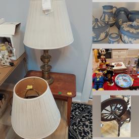 MaxSold Auction: This online auction features Lamps, First Edition Books, Vintage Spinning Wheel, Vintage Lunch Boxes, Lladro, Wedgwood, Clock, Hummel's, Wall Art, Vintage Dolls, Mickey And Minnie Collectibles, Stone Bird Figures, Electronics and much more!