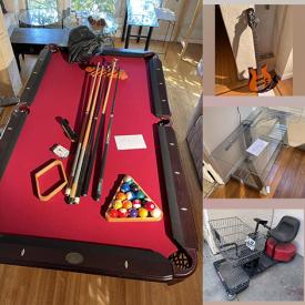 MaxSold Auction: This online auction features Pool Table, Electric Guitar, wheelchair, Area Rugs, Men's Clothing & Shoes, Inflatable Mattresses, Small Kitchen Appliances, Sporting Goods, Toys, Pet Products, Mini-Fridge, TV, Vacuums, Patio Furniture, Motorized Scooter and much more!