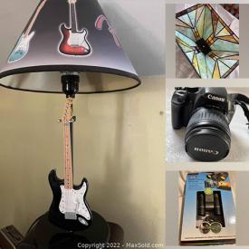 MaxSold Auction: This online auction features MacBook Pro, Laptop, Stained Glass Lamp Shade, Printers, Model Airplane Kit, Exercise Equipment, Computer Gear, TV, DVDs, Studio Pottery, Digital Camera, STEM Toy, Acoustic Guitar, Board Games and much more!