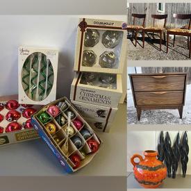 MaxSold Auction: This online auction features items such as Vintage Plates, Pyrex Mugs, Wall Mirror, Assorted vintage, Brunswick Side Table, Walnut chairs, Melmac Dish lot, Radio Flyer Rocking horse, Mid-century lighting, Bowls, Country Vintage Records, Vintage salt pepper shakers, Midcentury Hand Vase Planter and much more!