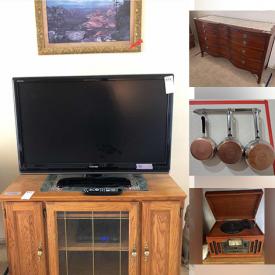 MaxSold Auction: This online auction features Noritake china, vintage steins, 42” Toshiba TV, glassware, wall art, small kitchen appliances, furniture such as kitchen table, wood chairs, dual sofa recliner, vintage dresser and wood cabinets, home decor, Crosley turntable, lamps, vintage cameras and much more!