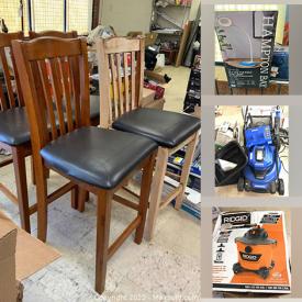 MaxSold Auction: This online auction features tools, shelves, blinds, light fixtures, saws, trimmers, sprayers, water softener, lawnmower, Shop vac, sink cabinet, ceiling lights, cabinets, media center, chairs, ceiling fans, bar stools, floor lamps, pressure washer, work tables, dishwasher and more!