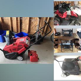MaxSold Auction: This online auction features Snowblower, Riding Lawnmower, Push Lawnmower, Garden Tools, Vintage Sewing Machines, Small Kitchen Appliances, TV, Quilting Supplies, Exercise Equipment and much more!