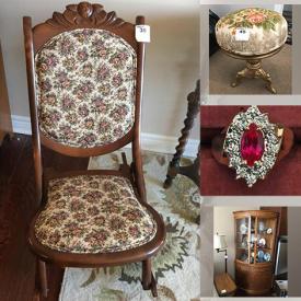 MaxSold Auction: This online auction features Antique sewing machine and table, Vintage secretary desk, display cabinets, drop leaf table, washstand, assist rail, collectible China, ceiling light and much more!