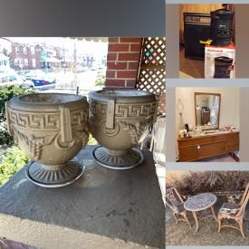 MaxSold Auction: This online auction features planters, patio chairs, clothes, glassware, kitchen utensils, stemware, silver-plate, mirror, cabinet, side tables, love seats, electric heater, books, bedframe, coffee table, tools, costume jewelry, rug and much more!