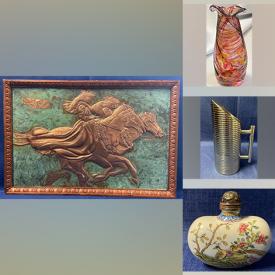 MaxSold Auction: This online auction in partnership with Classic Vintage Audio features Vintage Signed Copper Bas-Relief Wall Art, Robert Bateman Signed & Numbered Prints, Satsuma Vase, Art, Glass, Studio Pottery, Vintage Rumtopf, Jade Bangles, Asian Carved Jade Sculptures, Gold Jewelry, Men's & Women's Watches and much more!