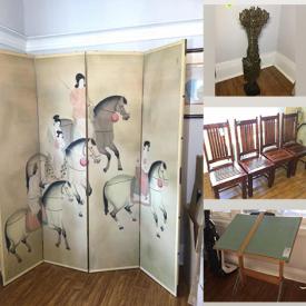 MaxSold Auction: This online auction features furniture such as a drafting table, Asian screen, Selene bedframe, chairs and more, lamps, mirror, tapestry, metal sculpture, art and prints, bowls, fur coats, sculptures and much more!