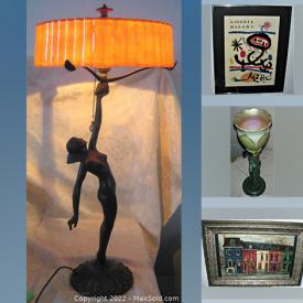 MaxSold Auction: This online auction features Art Deco Table Lamp, Garden Statue, Bronze Gladiator, Art Nouveau Table Lamp, Japanese Coloured Woodblock, Vintage Boxed Robot, Royal Doulton Figurines, Hanging Tapestry, Art Glass, Capodimonte Figurines, "The Who" Collectibles, Inuit Soapstone Carving, and Much, Much, More!!