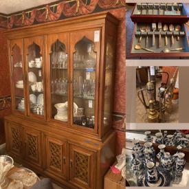 MaxSold Auction: This online auction features Japan China, decanters and lamps, Broyhill bar cabinet, wooden sculptures, Witz furniture table and chair, clay pot and stand, carved art, settee, Howard Miller clock and much more!