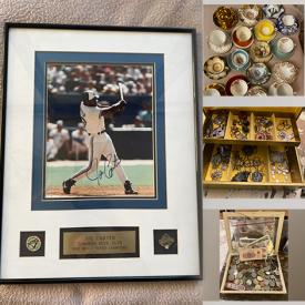 MaxSold Auction: This online auction features designed cups, Joe Carter Signed Photo in Frame, paintings, vinyl records, rugs, mirrors, costume jewelry, vintage coin and bills, antique cabinets, Medieval Style Ceiling Fixture, lamps, Harley Davidson Belt with Buckle, vintage stamps, collectible Barbie doll, figurines, statues, vases, dinnerware and much more!