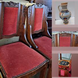 MaxSold Auction: This online auction features French art chairs, decanters, wooden figurines, Vintage oil cans, brass trunk, Vintage newspaper, framed art, eyeglasses case, Vintage adding machine and so much more!!!