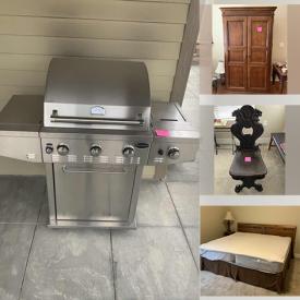 MaxSold Auction: This online auction features a Sonoma stainless steel grill, lamps, ceramic bowls, Steubenville plates, Mikasa china and more, furniture such as a round dining table and chairs, barstools, chairs, bench, entertainment center and much more!