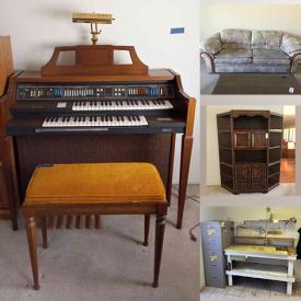 MaxSold Auction: This online auction features a Baldwin Interlude organ, furniture such as media center, La-Z-Boy, couch, media cabinet, dining table, rocking chair, and oak hutch, home décor such as hurricane lamp, brass wall hangings, floor lamp, and glassware, electronics such as ceiling fans, vintage Sears Kenmore sewing machine in cabinet table, and Rigid shop vac, and much more!