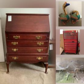 MaxSold Auction: This online auction features: Chest, Lamp, Secretary, Dresser Mirror, Ninja Air Fryer, Vhs And Cassettes, Crosley Stereo, Tools, Brooms, Mops, Coffee Table With Glass Top and much more.