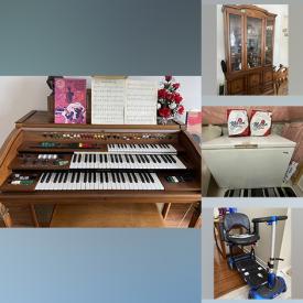 MaxSold Auction: This online auction features an Electone Organ, furniture such as couch, dining table and chairs, china hutch, drafting table, and wall unit, appliances such as chest freezer and refrigerator, electronics such as Accutech speakers, Dual turntable, and Samsung TVs, mobility equipment such as ZooMe Flex electric scooter and much more!