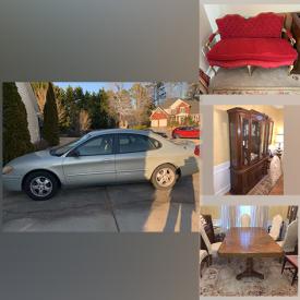 MaxSold Auction: This online auction features a Ford Taurus, furniture such as a china cabinet, red settee, tables, chairs, coffee table, buffet, bedframe and more, rugs, Christmas decor, linens, vases, art, lamps, kitchenware, figurines, Shark steamer, vacuums, home health aids, accessories and much more!