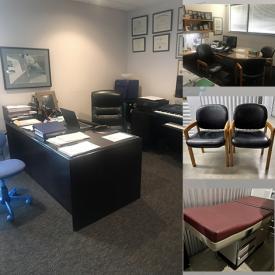 MaxSold Auction: This online auction features office furniture such as a Cherry Wood Office Desk, File Cabinets, Bookcase, Desk Chairs and a Physician Examination Table and much more!