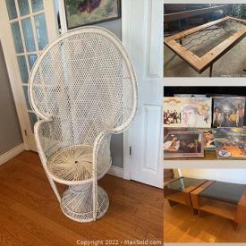 MaxSold Auction: This online auction features Original Artwork, Venetian Glass, Peacock Wicker Chair, MCM Teak Furniture, Vintage Bird Cage, Art Pottery, Board Games, Decanters, Lego Sets, Kids Athleticwear, Vintage Wicker Furniture and much more!