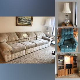 MaxSold Auction: This online auction features Solid Oak Entertainment Center, Custom-made Sofa, Chrystal Lamp, Arm Chairs, Queen Bed and more!