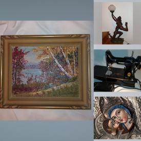 MaxSold Auction: This online auction features Espresso Coffee Set, Vintage Sewing Machine, Roseville Pottery, MCM Dansk Pots, Vintage Pyrex, Vintage Canadian Pottery, Antique Angel Carving, Art Deco Ashtrays, Vintage Cookie Jars, Depression Glass, Lego Sets, Quilts, Art Supplies, and much, more!!