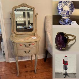 MaxSold Auction: This online auction features cigar molds, bowls, costume jewelry, vases, bar cart, dessert set, chandelier, glassware, carpet, trophy, china sets, pots, home decors, kitchen electric appliances, bicycle, organizer, printer, desk organizer, antiques, tripod, records and much more!