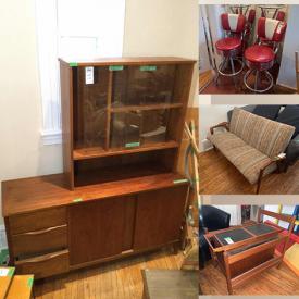 MaxSold Auction: This online auction features furniture such as a teak bar cart, retro dining chairs, dining tables, cabinets, tables, bedframes, MCM couches and more, lighting fixtures, lamps, skates, Beaumark fridge, tea set, wall art, small appliances, vintage scroll, BelKraft cutlery, costume jewelry, pottery, and much more!