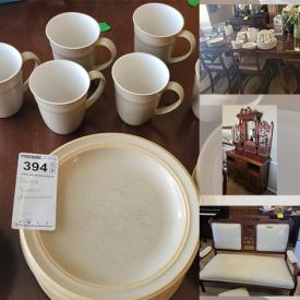 MaxSold Auction: This online auction features Faux Flowers, Christmas China and Napkin Rings, Dining Table, Lamps, Buffet With Hutch, Armchair, Bench and Stool, Sofa and Pillows, Fireplace Tools, Coffee table and much more!