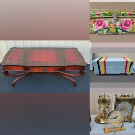 MaxSold Auction: This online auction features crystal ware, pottery, silver plate, furniture such as aluminum side table, chaise lounge, rocking chair, antique dresser and antique walnut dining table, signed wall art, women’s clothing, holiday decor and much more!