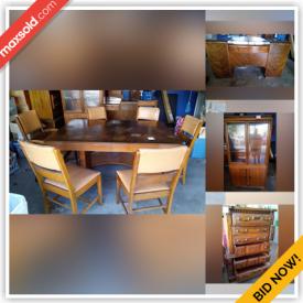 MaxSold Auction: This online auction features various items such as Art Deco Dinning Table With Six Chairs, Art Deco Buffet, Wood China Cabinet, Wood Dresser, Cookie Jars and Sitting Room Chair.