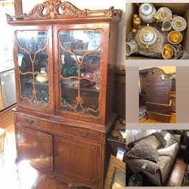 MaxSold Auction: This online auction features furniture such as a two-tier table, folding side table, vintage carved wood chair, rolling cart, upholstered sofa, wooden dressers, stools and more, white sewing machine, baskets, Teac Nostalgia player and other electronics, vintage china, German tea set, ironing board, glassware, lamps, Thomas Kinkade collectibles, Asian figurines, sterling silver, Capodimonte, colored glassware, oil lamps and much more!