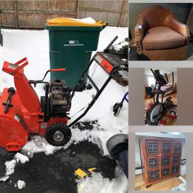 MaxSold Auction: This online auction features furniture such as a leather like sofa, Lane chest, dressers, cabinets, gliding chair, rocking chair, matching side tables, armoire and more, Nordic Track elliptical, Himalayan salt lamps, decor, art glass paper weights, window AC, table lamp, Danbury mint building, faux plants, clocks, mirror, linens, seasonal decor, Tiffany style lamps, Ariens snowblower and much more!