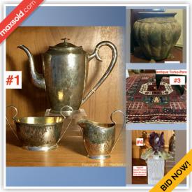 MaxSold Auction: This online auction features sterling silver, art glass, silver plate, porcelain, antique Imari dishware, furniture such as mahogany sideboard, MCM credenza, vintage birch chair, mahogany side table and hard wood arm chair, table lamps and much more!