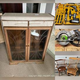 MaxSold Auction: This online auction features Vintage Bottles, Power & Hand Tools, Fishing Gear, DVDs, Workstations, Indonesian Puppets, Locker Units, Coins, Cedar Blanket Box, Guitar and much more!