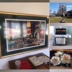 MaxSold Auction: This online auction features 55” Aquos TV, Lifetime basketball hoop, furniture such as entertainment center, dressers, night stands, and wicker chairs, GE refrigerator, lamps, framed wall art, DVD players, yard tools, outdoor grill, CDs, glassware, small kitchen appliances and much more!