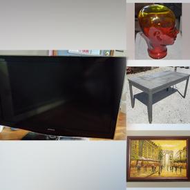 MaxSold Auction: This online auction features 47” Samsung TV, signed original painting, framed maps, vintage mid century desk, vintage wooden chairs, art glass, Troy Bilt lawn mower and much more!