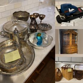 MaxSold Auction: This online auction features antique lamps, silver plate, furniture such as dining room table, dining chairs, side table, and buffet, power tools, kitchenware and more!