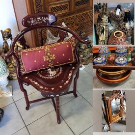 MaxSold Auction: This online auction features a Lion throne chair, Cabinets, benches, wood accent pieces, floor lamps, Ceramic Foo Dog Statue, Ceramic ornate mirror, lanterns, sconces, blue and white pottery, vases and jars, Knight, Metal coat rack, themed decors and much more!