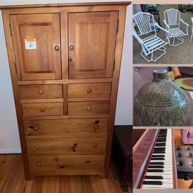 MaxSold Auction: This online auction features office & art supplies, stemware, women's shoes, serving platters, small kitchen appliances, patio furniture, garden pots, Shattuck sofa, TVs, children's books, antique sewing machine, jewelry, antique upright piano, art pottery and much more!!