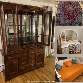 MaxSold Auction: This online auction features Oriental Rugs, Trundle Bed, Vanity, China Cabinet, Refrigerator, Dog Kennel, Exercise Bike and much more!