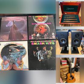 MaxSold Auction: This online auction features huge collection of stamps, postcards, LPs, CDs, magnifying desk lamp, wood carvings, talkback microphones, speakers, acoustic guitar, electric guitar, US pennies, coins and much more.