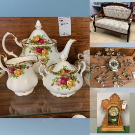 MaxSold Auction: This online auction features Vintage Chairs, Weigh Scale, Flower Pots, Buggy Lantern, Box And Flatware, Hockey Jersey, Decanter And Stemware, Vintage Books, Tupperware And Wood, Mirror, Wood framed settee, Washstand, Cranberry Glass, Rocking Chair, Gingerbread Clock, Records, Royal Albert Serving, Blue Mountain Pottery, Sewing Table, Piano Stool, Wade Figurines and much more!