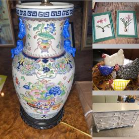 MaxSold Auction: This online auction features items such as Toss Pillows, Lamp Base and TV Tray, Botanical Prints, Fireplace Screen, Mirror, Painted ceramic chickens, Occasional Table, Rug, Dresser and much more!