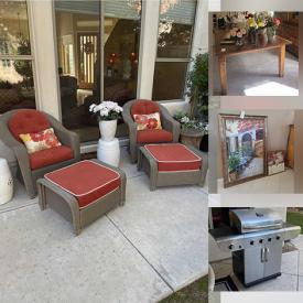 MaxSold Auction: This online auction features a Hutch, Leather Ottoman, Borek Outdoor patio table, Hanging Egg chair basket, kitchen appliances, stemware, Orchard and Daffodil live plants, framed art, stone fire pit, yard tools and much more!