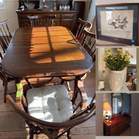 MaxSold Auction: This online auction features China Buffet and Hutch, Cuckoo Clock, Dining Table, Rolling Walkers, Collection of Fine Bone China, Pair of Matching Table Lamps, Wooden Side Table, Wesley Hall Sofa, Sterling Earrings and Spoon, Twin Bedframe, Ethan Allen Armoire, Makita Drill and much more!